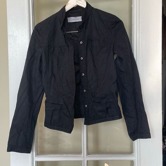 Tahari women’s black long sleeve motorcycle jacket front button collarless - Picture 8 of 12